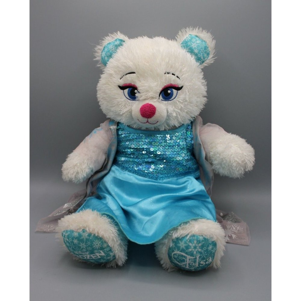 Build-A-Bear Disney Frozen Elsa Stuffed White Sparkle Bear & Blue Sequin Dress